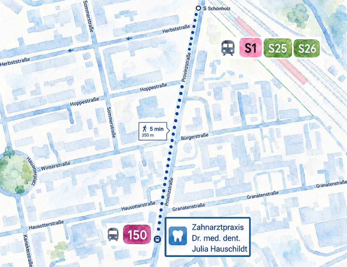 Anfahrtskarte zur Zahnarztpraxis Dr. Hauschildt in Berlin-Reinickendorf